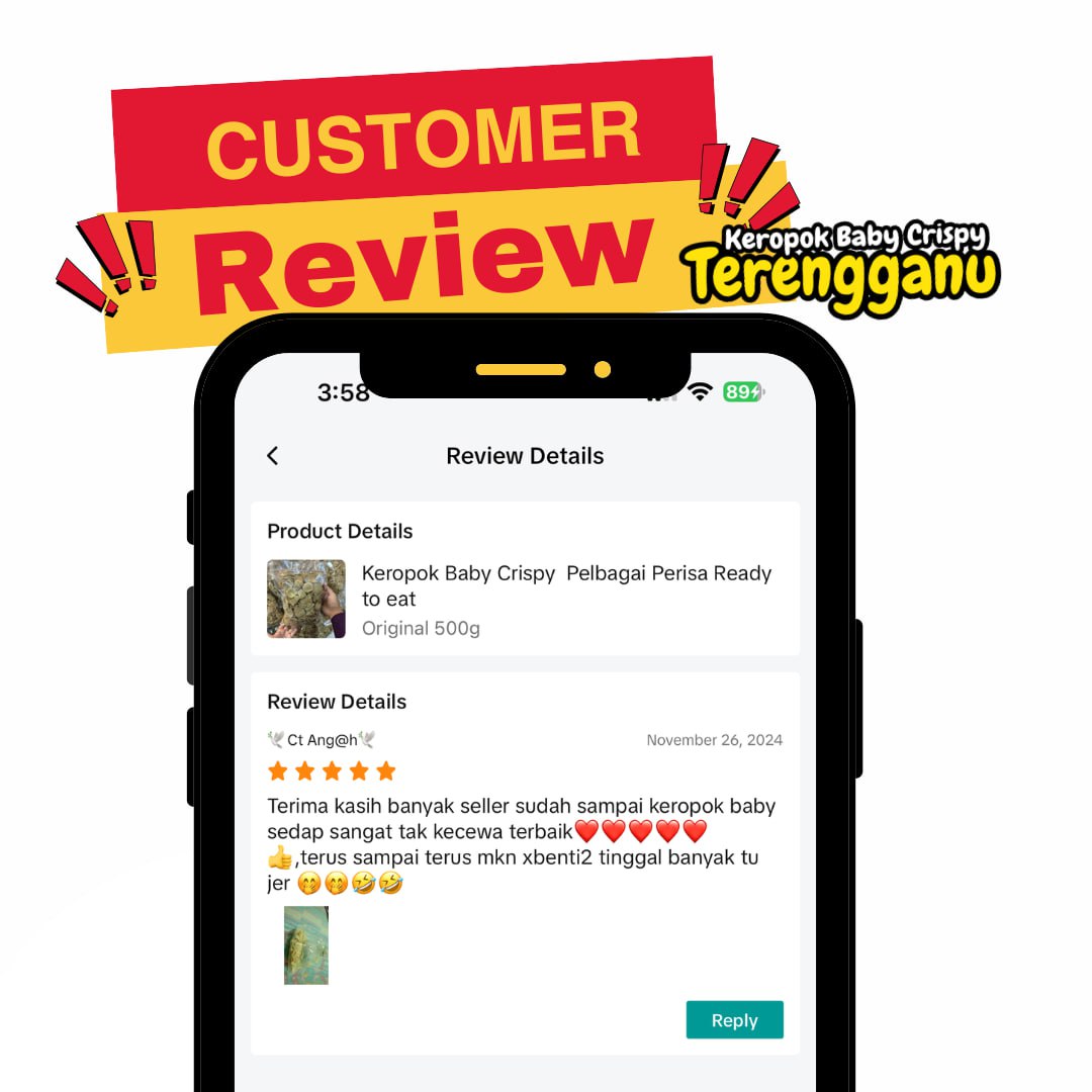 Gambar testimoni pelanggan tentang keropok rangup